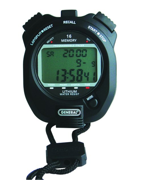 General Tools SW888L Multi-Function Black Stopwatch, 3 Line