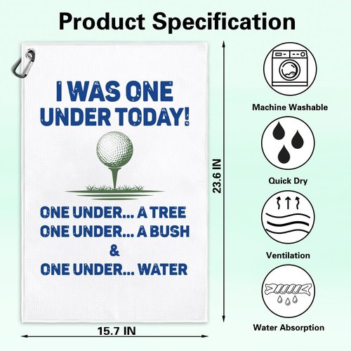 Msticey Funny 'I was One Under Today' Printed Microfiber Golf Towel with Clip, Great Golf Gift for Dad Mom Grandpa Golfer Father's Day or Birthday, Golf Accessory for Him or Her