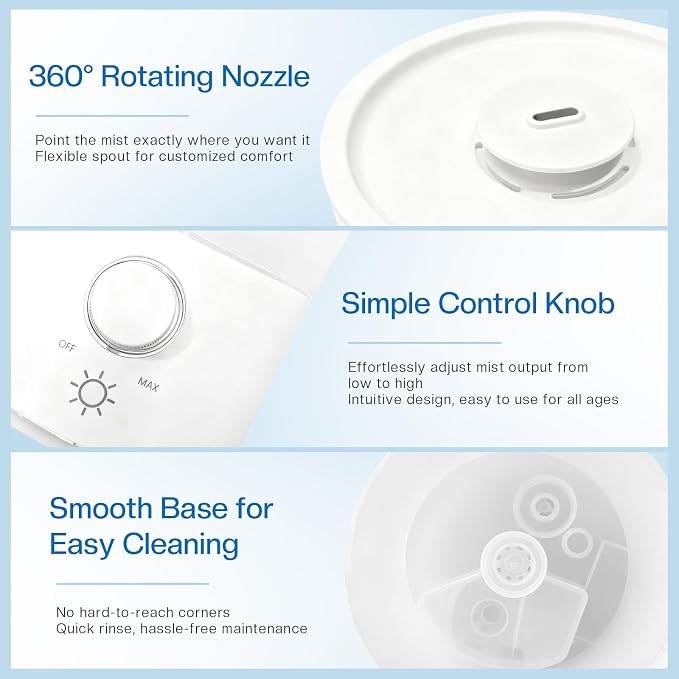 Cool Mist Humidifier for Bedroom, 3L Top Fill Ultrasonic Air Humidifier with Adjustable Knob Control, Quiet Operation, Auto Shut-Off, BPA-Free for Home, Baby, Office, Plants M4
