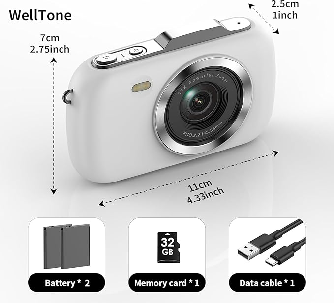 WellTone Digital Camera Kids 4K Video 64MP Photography Cameras, Compact 18X