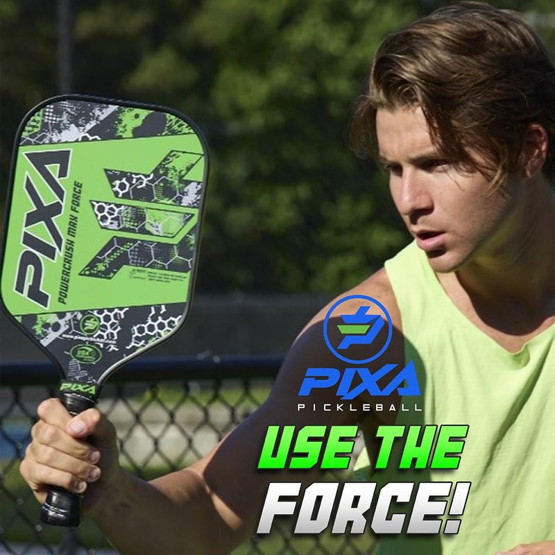 T-300 Carbon Fiber;16mm; Pickleball Paddle Set of 2; w/ 4 Balls, 2 Cooling Towels, Bag; Beginner Racquet/Intermediate Racket; PIXA Powercrush Max Force