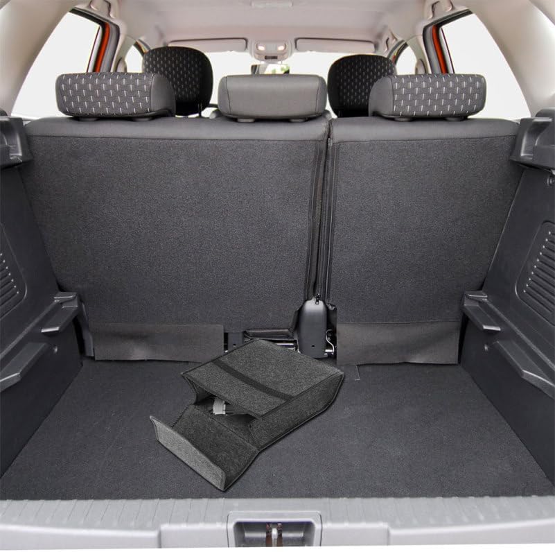 2-Pack Felt Car Trunk Organizer with Lid: Small Collapsible Cargo Storage Box Bin for Compact Sedan & SUV - Anti-Slip Noise-Free Auto Interior Storage Bag for Groceries & Tools, 11.79"x11.00"