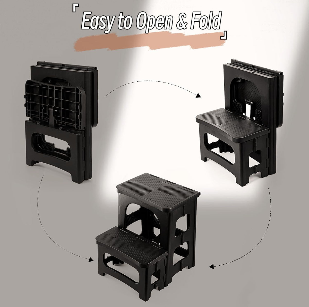 2 Step Stool Foldable, Non-Slip Steps, Folding Step Stool for Adults & Kids, Plastic Stool Pool Ladder, Collapsible Stools 2 Step Ladder for Kitchen Toilet Bedroom Office RV, Holds 330 lbs