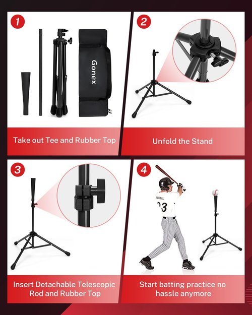 Gonex Portable Baseball Softball Batting Tee - Collapsible Tripod Stand with Carrying Bag