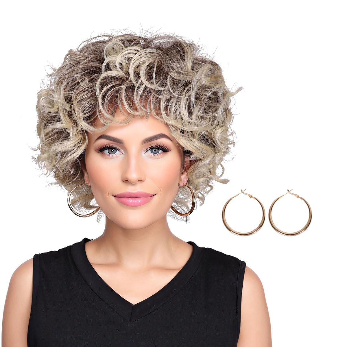Fantalook Women 80S Cosplay Wig With Accessories (Dark Brown Gradient(Short Wig))