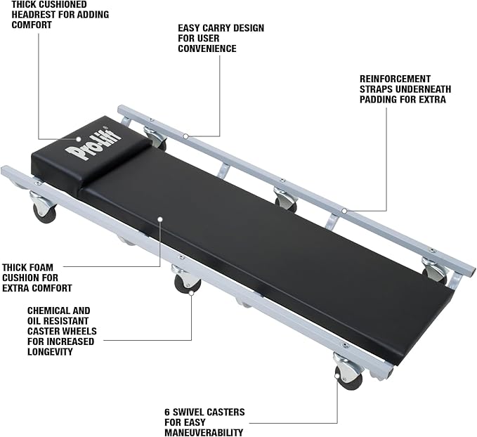 Pro-Lift C-1004 Grey Mechanic Creeper - 350 lb. Rated Capacity