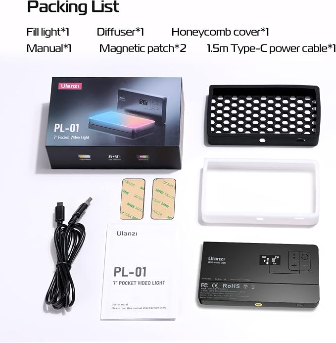 ULANZI LT002 RGB Video Light, Portable LED Camera Light Panel 0-360 Full Color