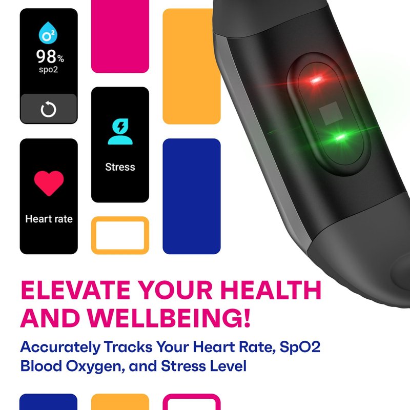 OCTANDRA Active 2 VeryFit Fitness Tracker Heart Rate SpO2 Blood Oxygen Saturation Sleep Monitor 1.05" Screen Activity Step Counter Pedometer IP68 Waterproof Smart Watches for Men Women (ID155) (Black)