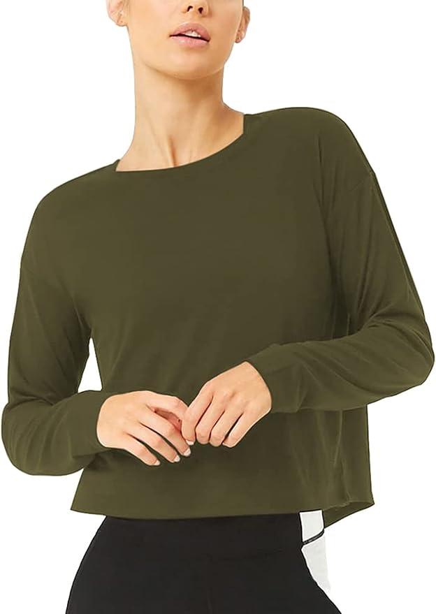 Bestisun Long Sleeve Workout Shirts Yoga Dance Tops Open Back Athletic Clothes for Women