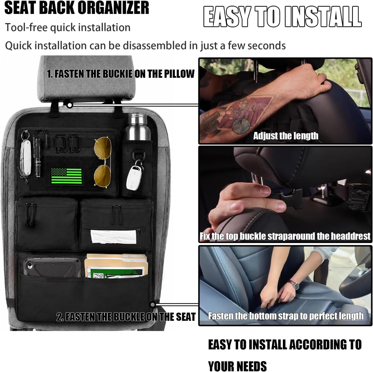 2-Pc Set All in One Car Seat Back Organizer Fit Most Cars SUV Trucks Jeeps