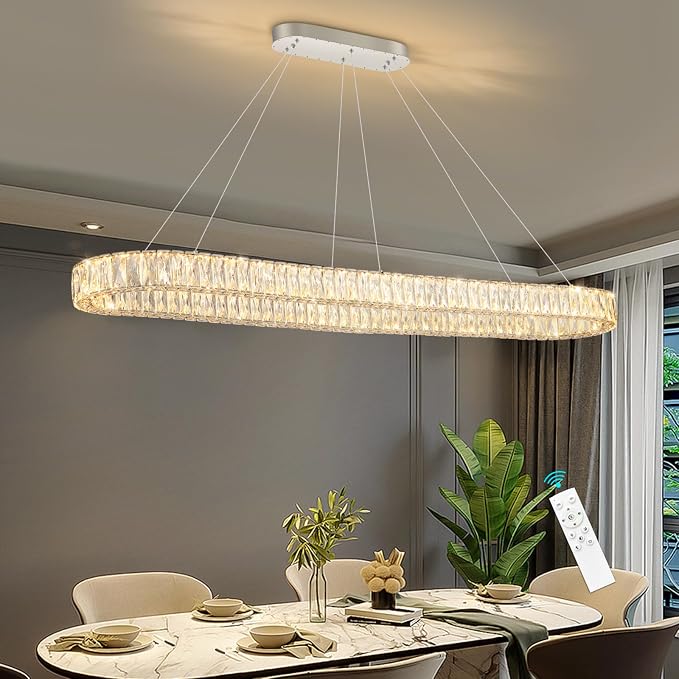 HAIXIANG Crystal 59 Inch Long Chandelier Modern Dimmable LED Chandeliers