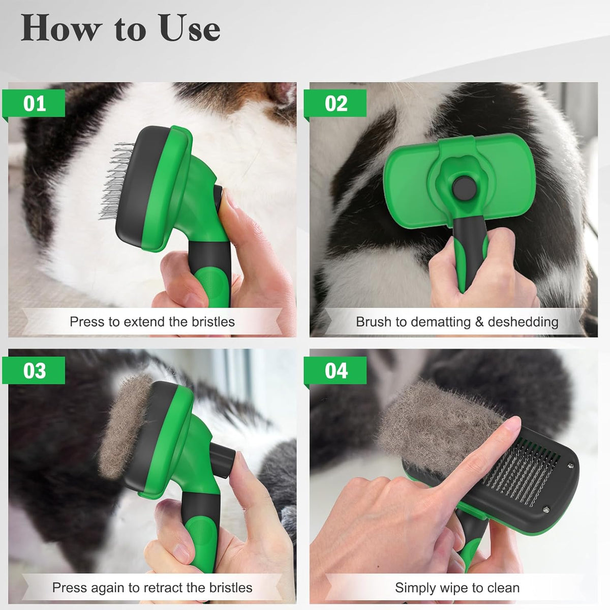 Swihauk Self-Cleaning Slicker Brush - Skin-Friendly Deshedding Tool for Dogs & Cats | Green