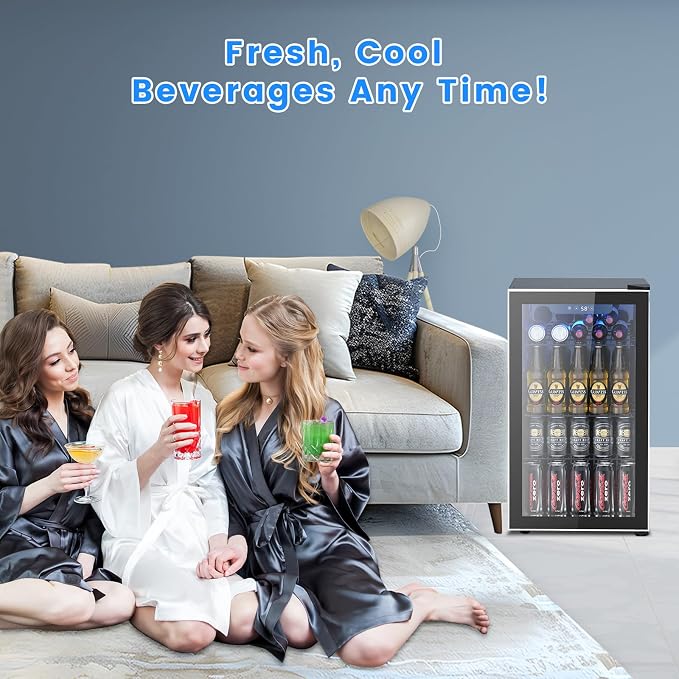 Electactic 26 Bottle Wine Cooler 130 Can Beverage Refrigerator, Small Freestanding Cabinet Wine Cellar with 40℉-61℉ Temperature Control Glass Door, Black