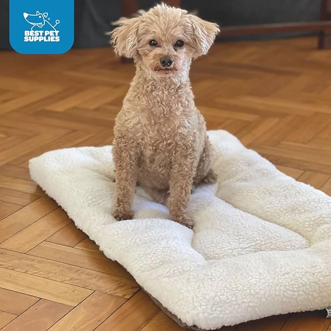 Best Pet Supplies Machine Washable Dog Crate Mat – Double-Sided Kennel Pad - Brown Linen, S (24 x 17)
