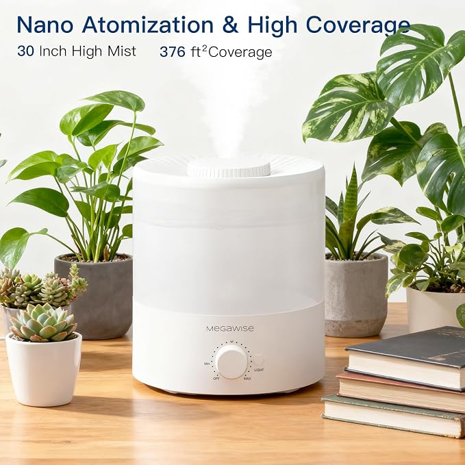 MegaWise Ultrasonic Cool Mist Humidifier | Quiet Operation, Top Fill, Auto Shut-Off | Ideal for Bedroom, Baby Room, and Plants (3.5 L)