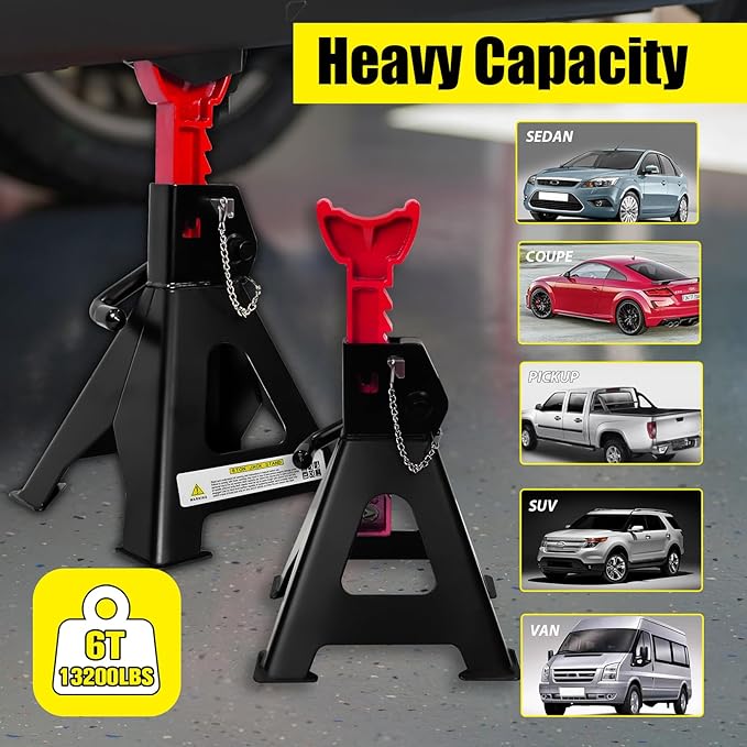 YATOINTO 6 Ton Jack Stands, 15.6"-23.4" Adjustable with Double Pin Locking,Heavy Duty Jack Stands with Extra Rubber Pads,Car Lifts for Home Garage,Lifting Various Vehicles,1 Pair Black