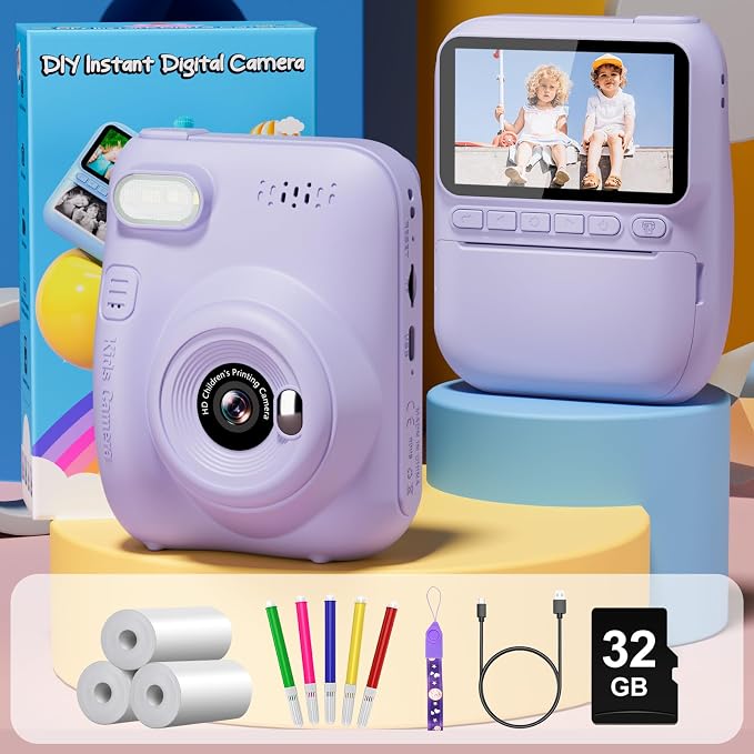 Kids Camera Instant Print, 3.0" HD 32MP Kids Camera Christmas Birthday Gifts