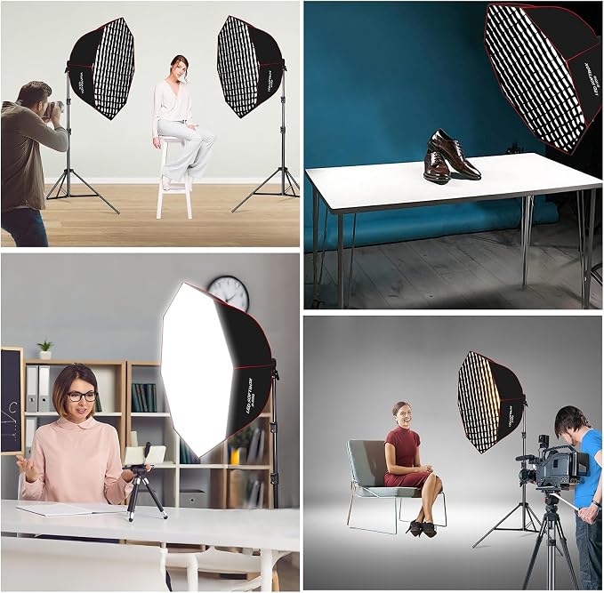 110W Softbox Lighting Kit, 37.4 "/95cm Large Octagonal Parabolic Soft Box
