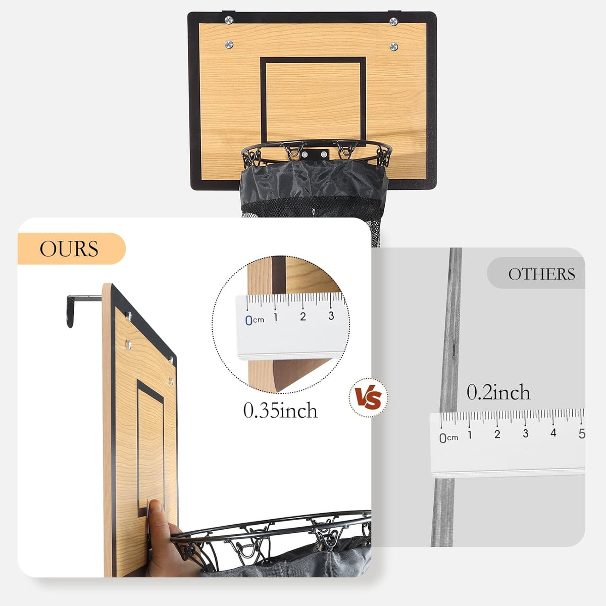 Skiennix Over The Door Basketball Hoop Laundry Basket - Space-Saving Wooden Hamper for Kids' Rooms & Dorms
