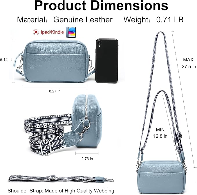 Small Crossbody Bags for Women Genuine Leather, Guitar Strap Shoulder Handbag