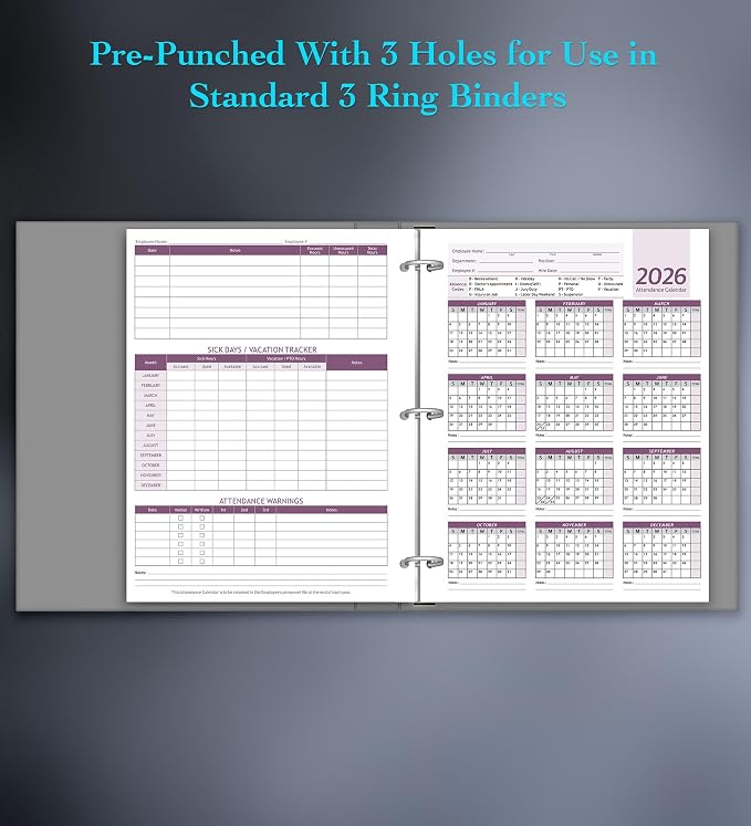 Attendance Calendar Employee Card Attendance Record Tracker 2026, Heavy 100lb