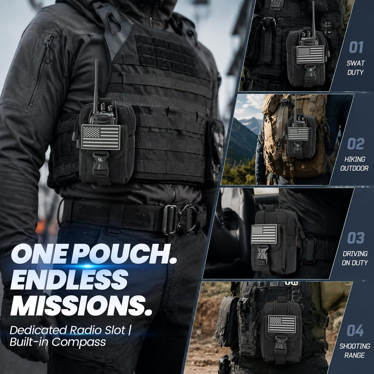 LEPHYON Tactical Molle Pouches, EDC Utility Pouch with Radio Holster