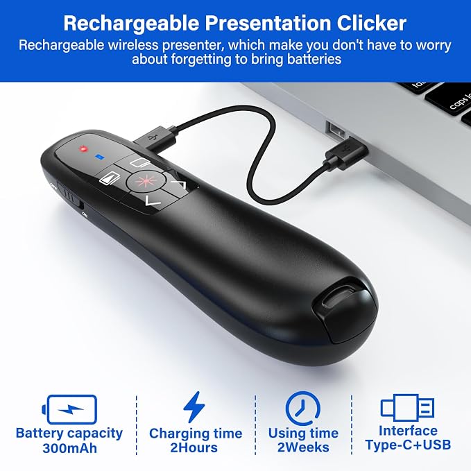 2-in-1 USB Type C Presentation Clicker, Clicker
