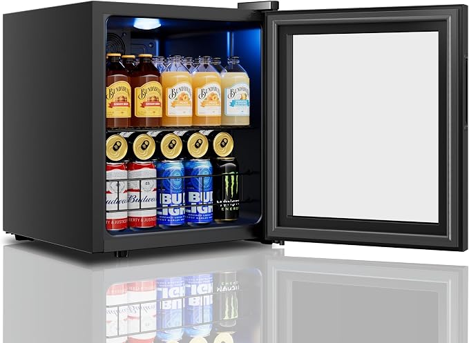 Yeego Beverage Refrigerator Drink Cooler, 65 Cans Mini Fridge Glass Door | Soda Wine Beer Cooler, 34°F To 54°F Temperature Control, for Home Office Bar, Countertop, Black