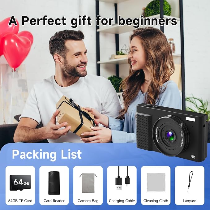4K Digital Camera for Photography, 64MP Vlogging Video Camera for YouTube