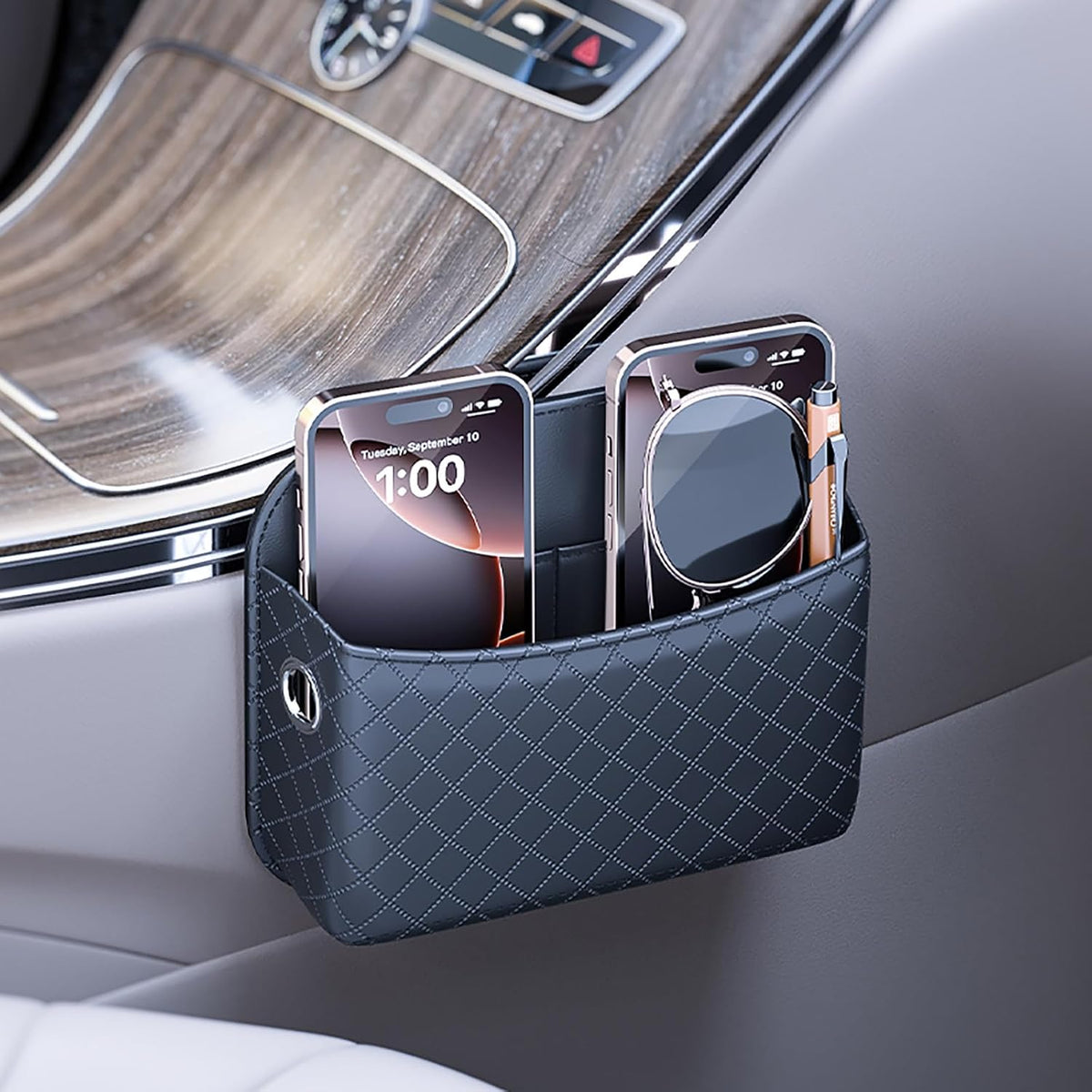 2 PCS Car Seat Side Storage Pocket Organizer Holder for Auto Door, Console, Vehicle Seat Gap Filler Tray Bag for Phone, Pen, Key, Sunglass, Invoice, Car Registration, Notepad, Card, USB Data Line