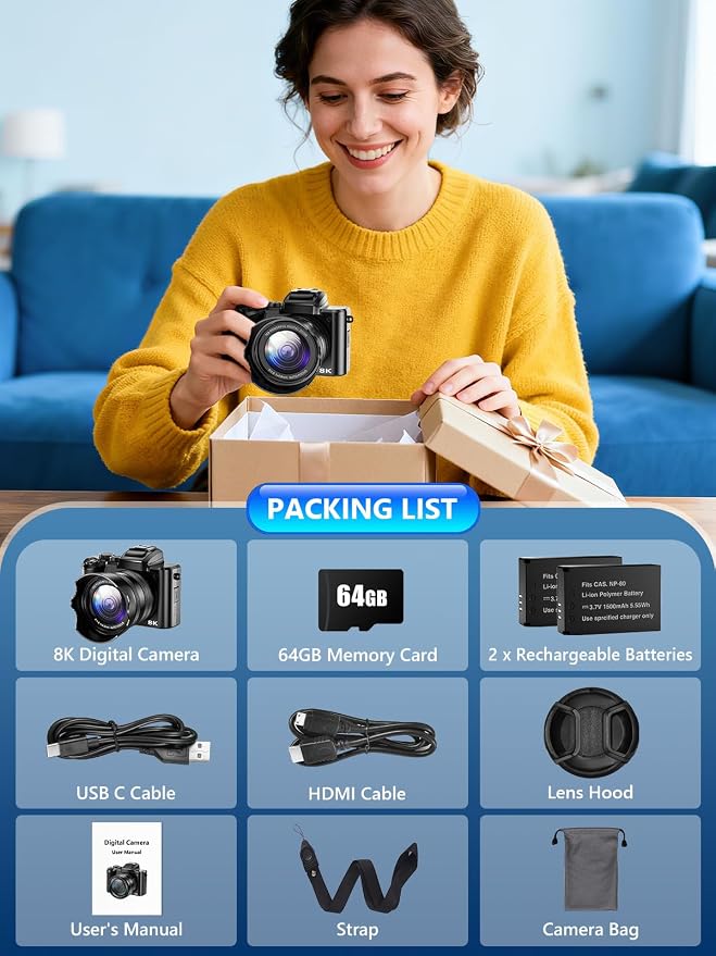 8K Digital Camera, 88MP WiFi Cameras