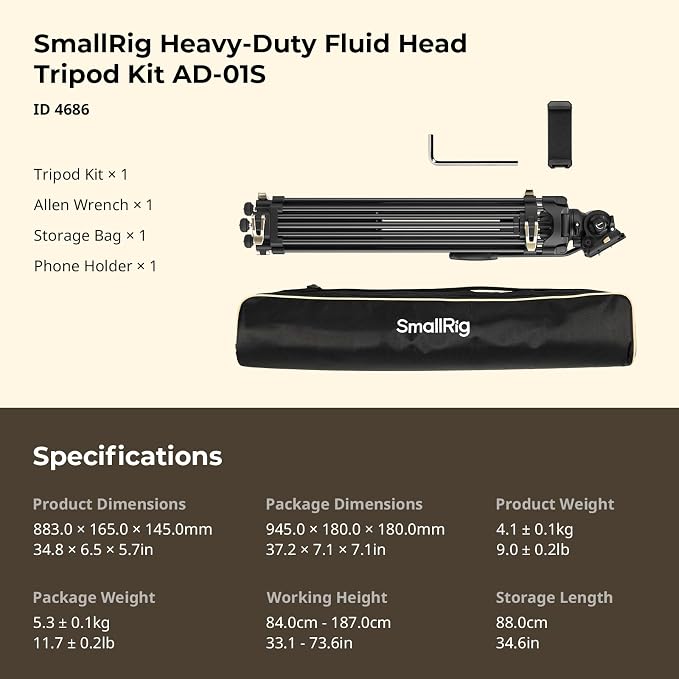 SmallRig AD-01S Video Tripod, Dual-Mode Quick Release Plate, Load up to 13.2lb