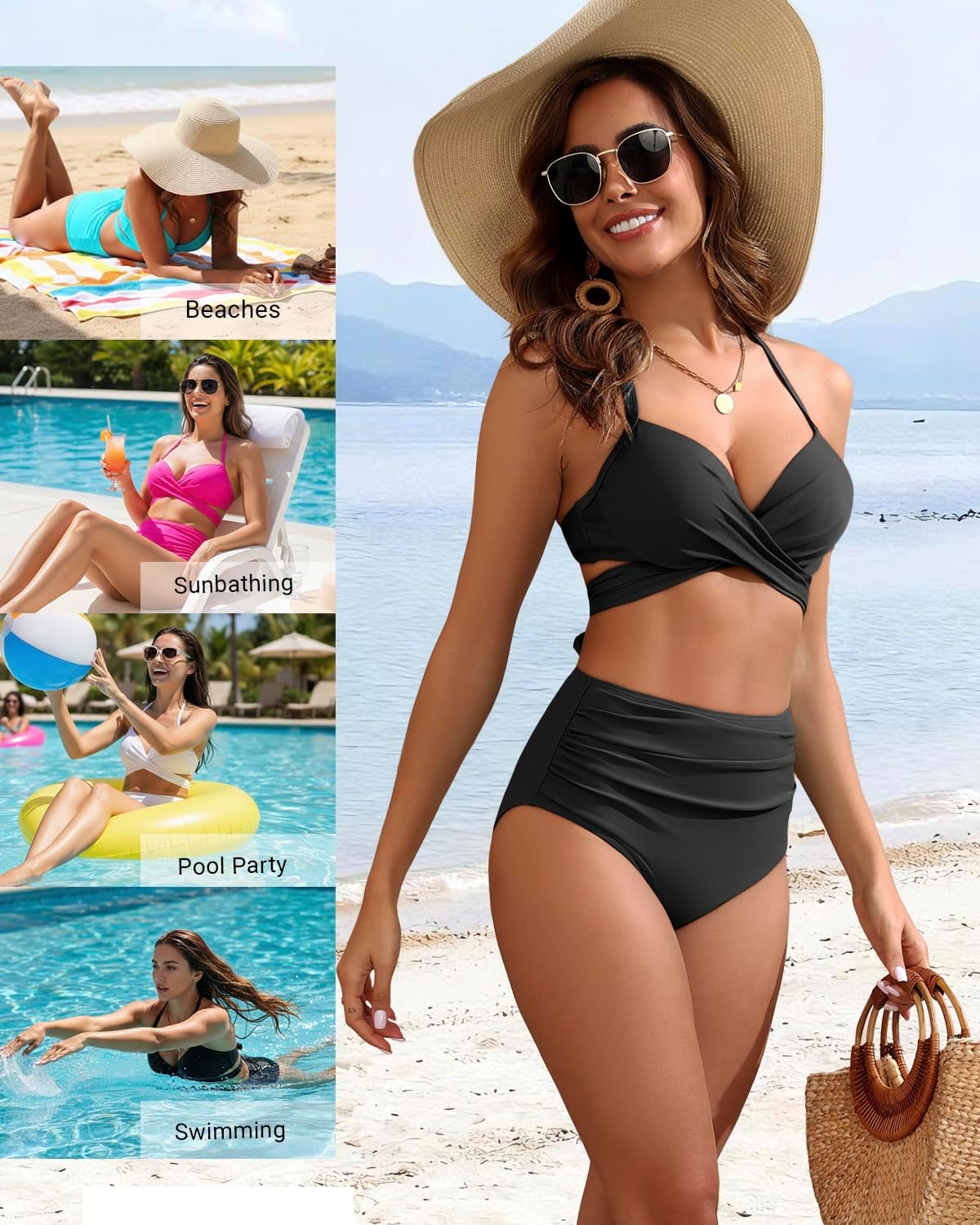 Skiennix High Waisted Underwire Bikini Set - Women's 2025 Two Piece Swimsuit with Tummy Control