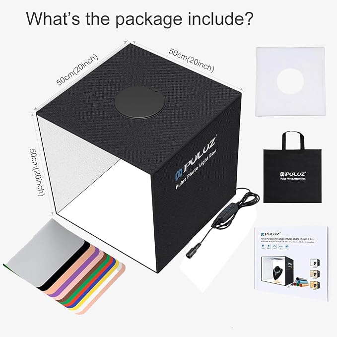 20"/50cm Light Box, PULUZ Large Photo Studio Shooting Tent 200 LED Light CRI≥90