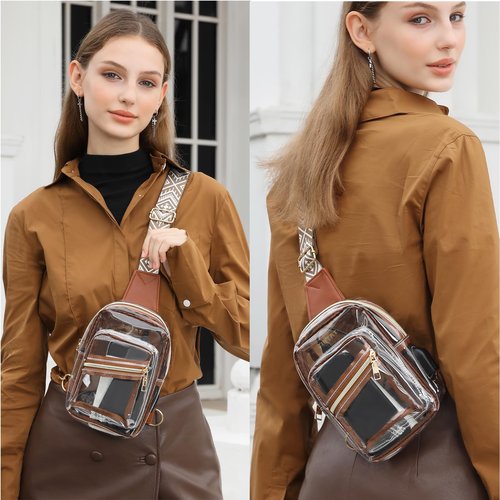 Merleu Clear Bags for Stadium Approved with USB Charging Port,Durable Waterproff Material Clear Crossbody Bags for Women,for Stadium Events,Office