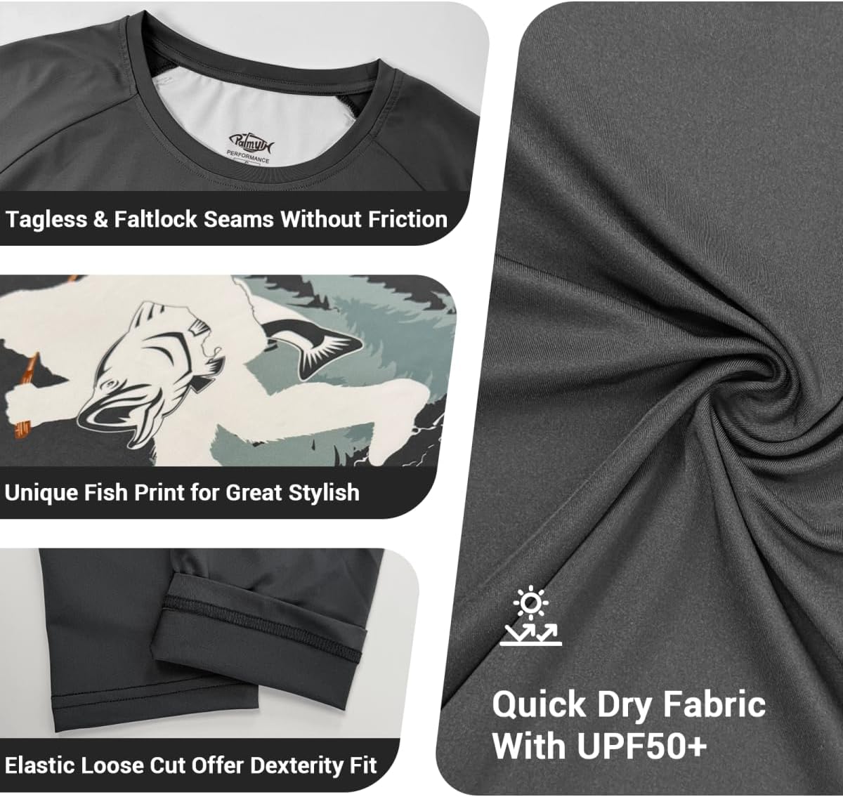 Palmyth Men's Fishing Shirts - UV Protection Long Sleeve T-Shirts with UPF 50+ Rash Guard