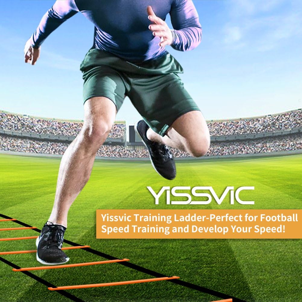 YISSVIC Agility Ladder - 20 Feet with 12 Adjustable Rungs & 10 Cones for Speed Training | Includes Carry Bag & Stakes