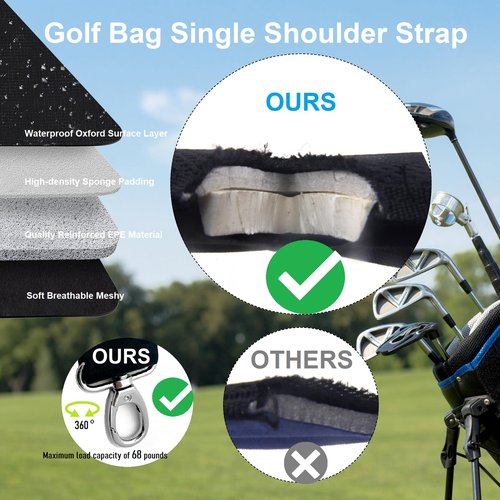 DONZWIYES Golf Bag Shoulder Strap Upgraded Single Padded Adjustable Straps Universal Replacement(All in Black,1 Pack)