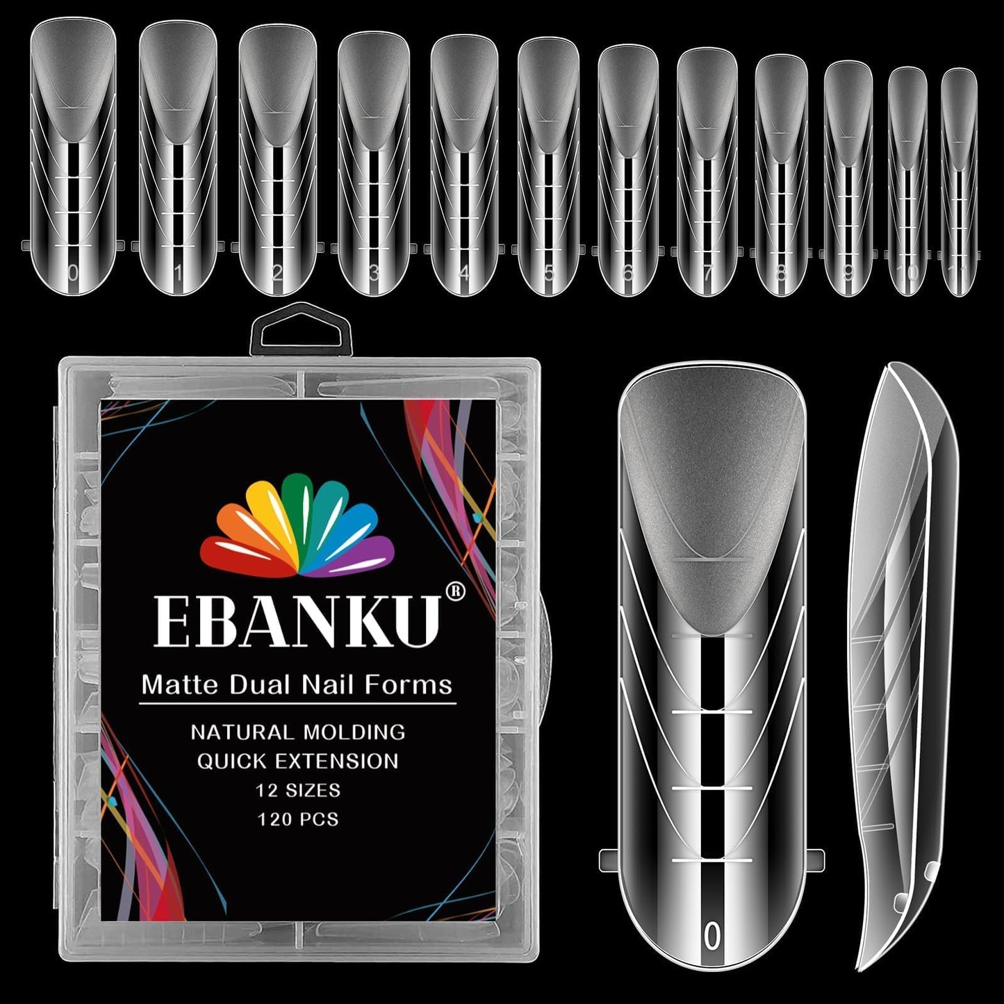 Ebanku Dual Forms For Poly Nail Gel 120Cs Ballerina Dual Nail Forms Molds Acrylic Nail Tips Full Cover 12 Sizes For Builder Nail