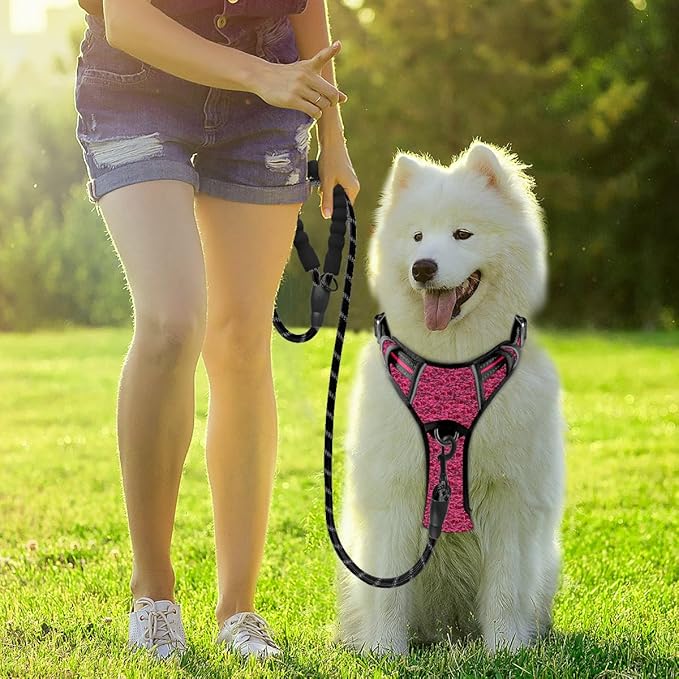 BARKBAY Dog Harness No Pull with ID Tag Pocket - Heavy Duty, Reflective, Easy Control for Large Dogs(Pink/Black,S)