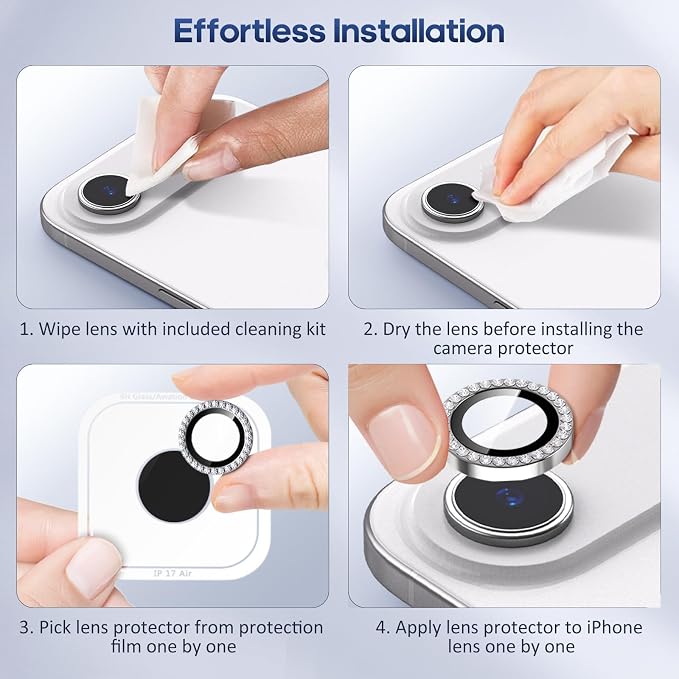 for iPhone 17 Air Camera Lens Protector Bling, Individual Diamond Metal Ring