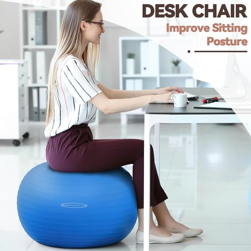 Fitvids Exercise Ball - Anti-Burst Slip Resistant Fitness & Yoga Ball with Quick Pump | 65cm