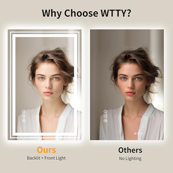 WTTY LED Bathroom Mirror with Backlit and Front Light, 24" X 31.5" Stepless Dimmable LED Mirror for Bathroom,Anti-Fog Lighted Bathroom Vanity Mirror Modern for Wall,Memory Function,Shatter-Proof