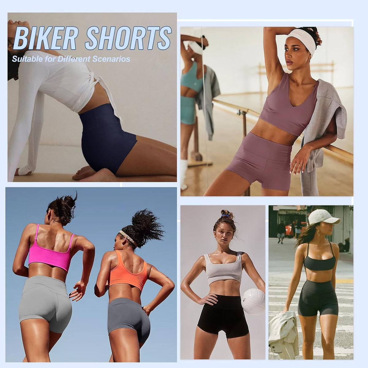 Skiennix High Waisted Biker Shorts – 3 Pack Black Compression Yoga & Workout Shorts for Women