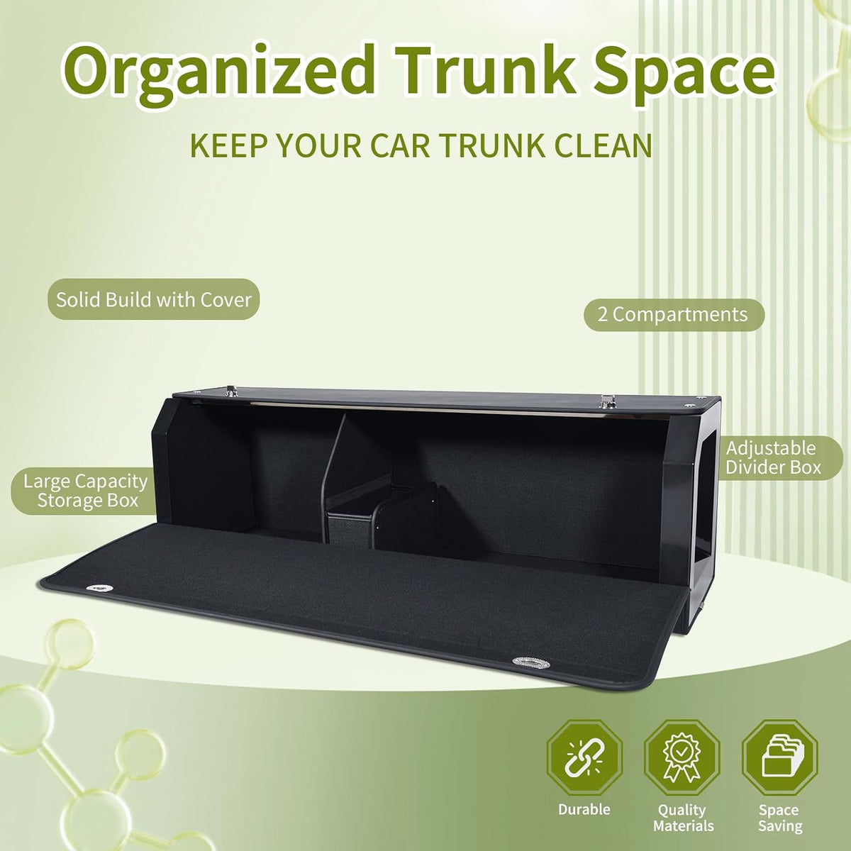 Leather Trunk Organizer with Lid & Handle for 2022–2023 Tesla Model Y 5-Seater – Large SUV Storage, Black (37" x 11" x 12")
