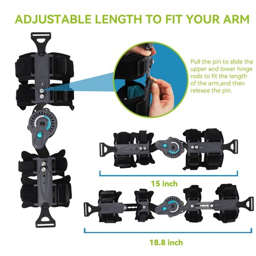 Komzer Hinged Elbow Brace,Adjustable Post OP ROM Elbow Brace with Sling Stabilizer Splint Arm Injury Recovery Support After Surgery (Left)