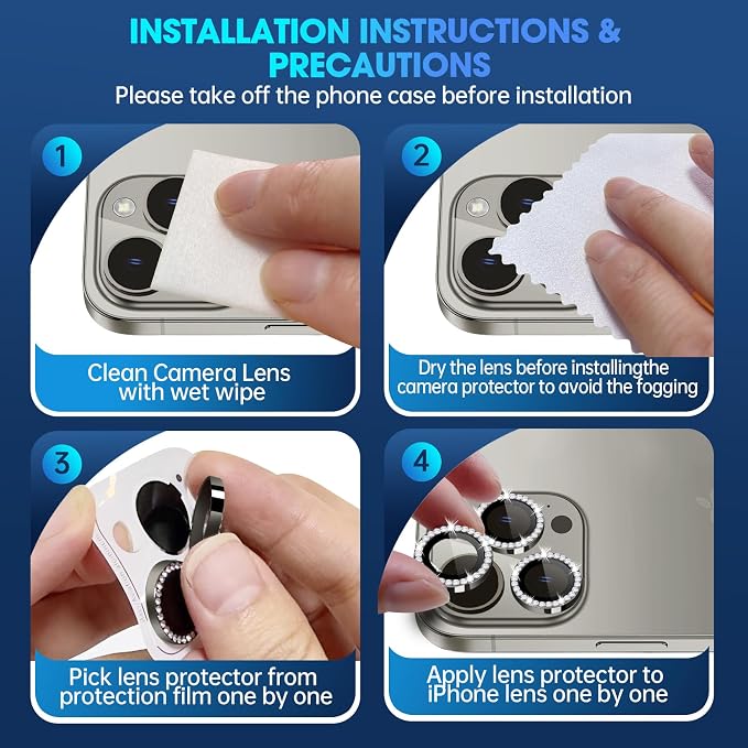 for iPhone 15 Pro/iPhone 15 Pro Max Camera Lens Protector Bling Individual
