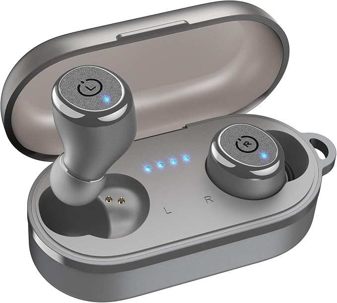 TOZO T10 Wireless Earbuds Powerful Bass Stereo Wireless Charging, APP, IPX8 | Waterproof, 55H Playtime, Ergonomic Design In Ear buds, App Customize EQ, Bluetooth 5.3 Headphones for Work, Travel, Gray