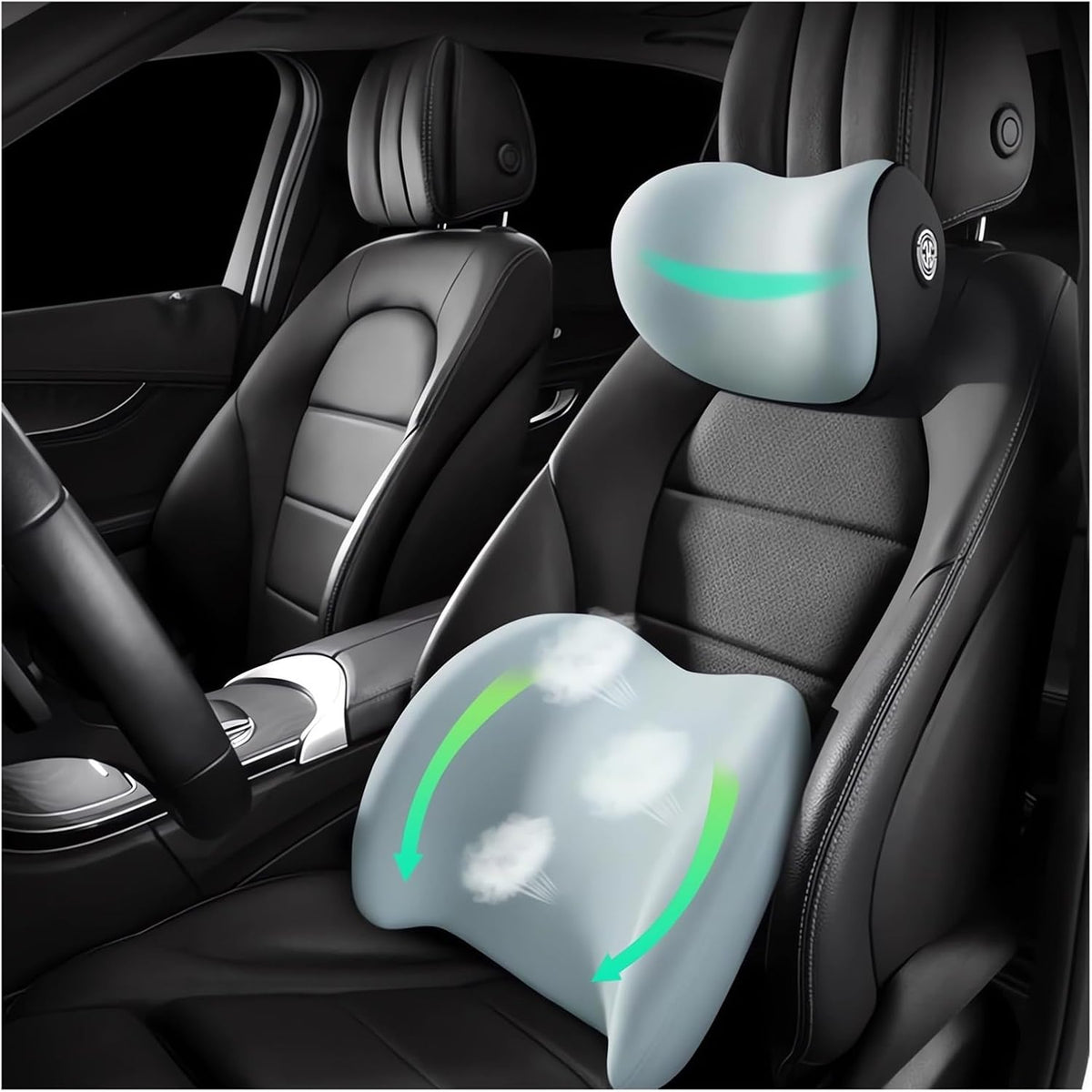 Car Headrest & Lumbar Support Cushion Ergonomic Car Seat Neck Back Rest Pillows Orthopedic Memory Foam Head Rest and Lower Lumbar Support Pillow Set Backrest Driving Seat Office Chair Support (Pink)