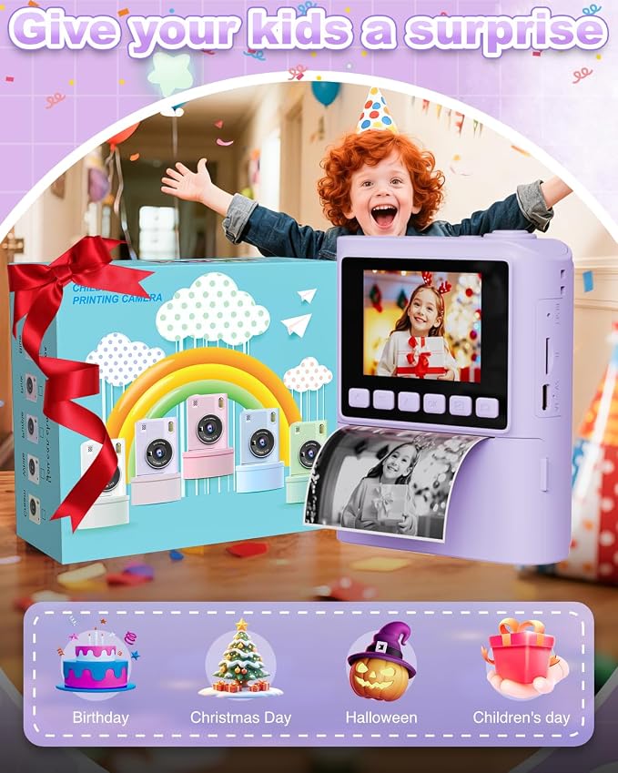 Instant Print Camera for Kids, Christmas Birthday Gifts for 4 5 6 7 8 9 10 Year